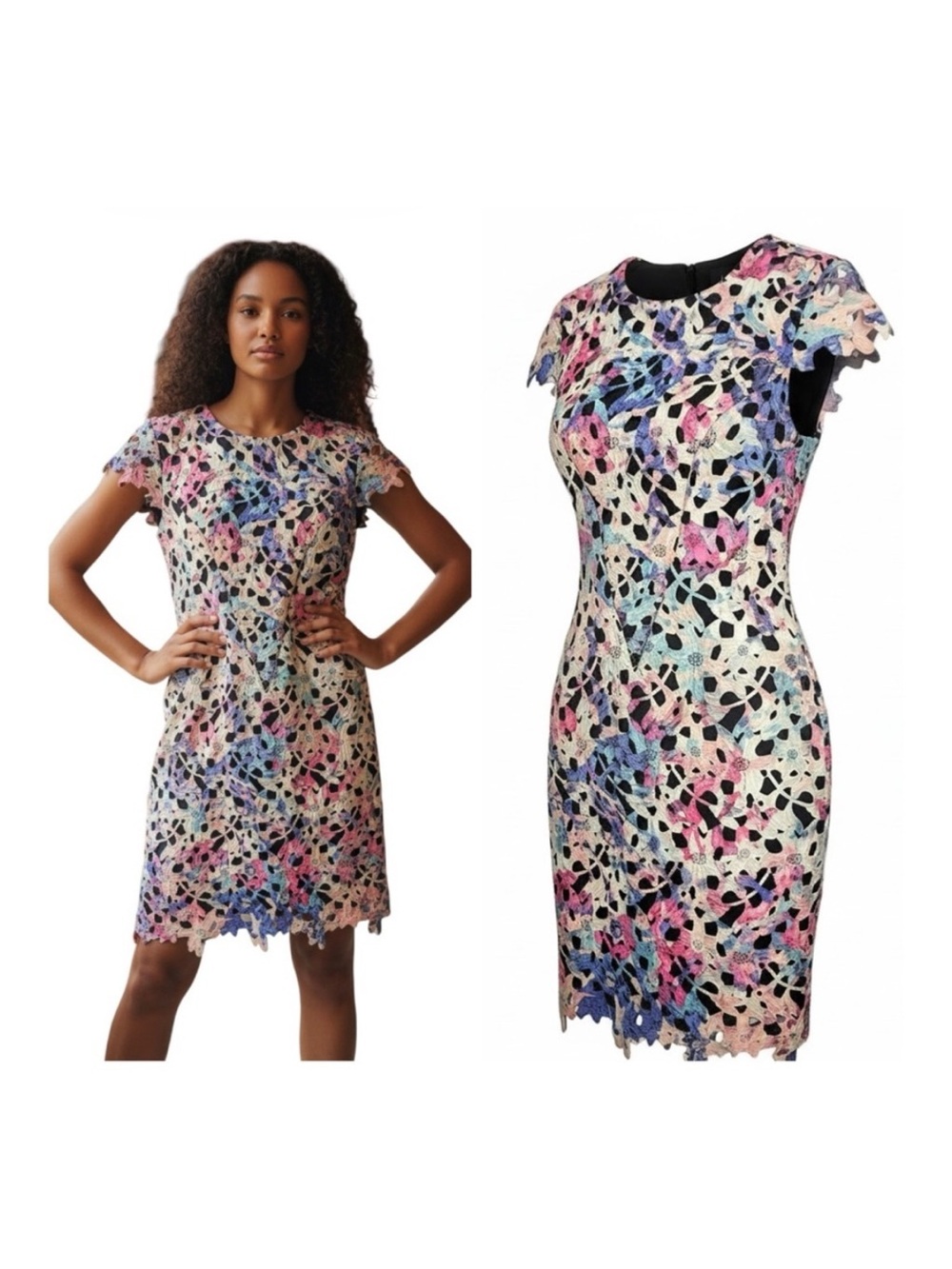 Nicole Miller Collection Multicolor Punched Lace Midi Mini Dress - size 4